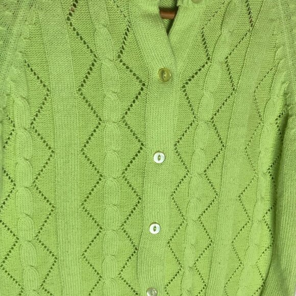 Vintage Montgomery Ward Lime Green Cable Knit Cardigan Size Medium - Picture 2 of 4